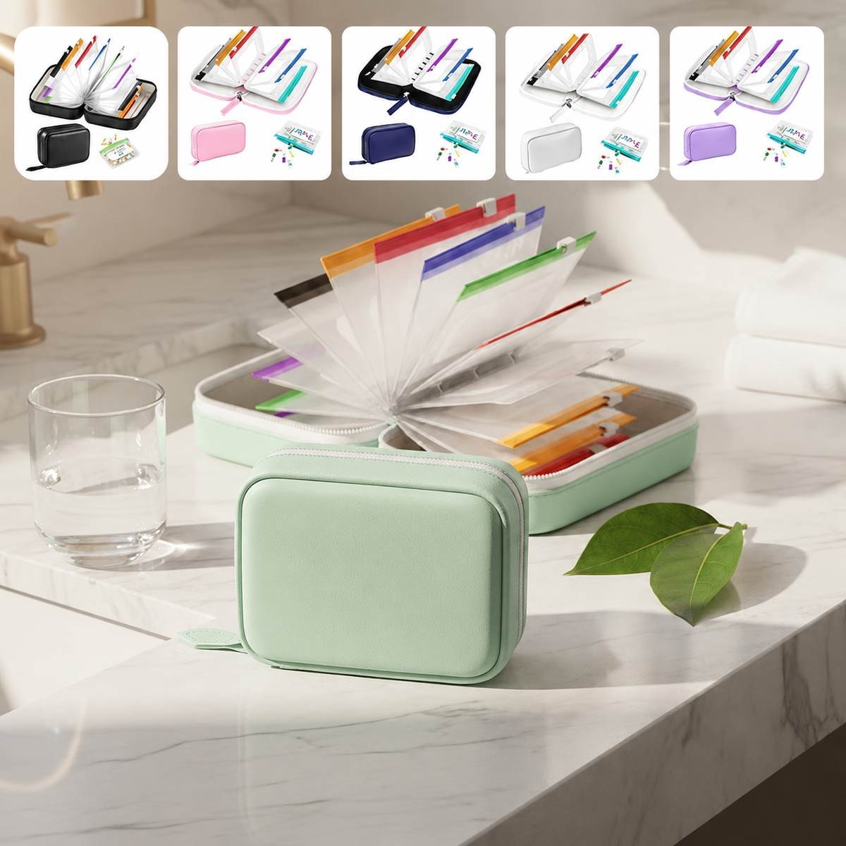 Premium Waterproof PU Travel Pill Organizer Set